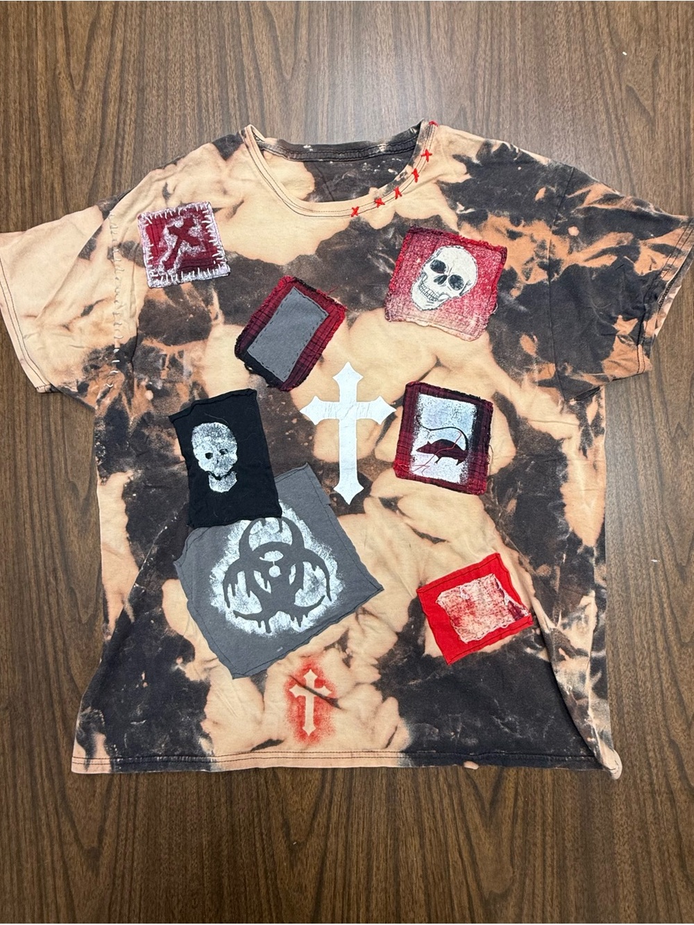 Unbranded Custom Men's Short Sleeve Tie-Dye Patch Graphic Tee Punk Rock 🎸 ☠️